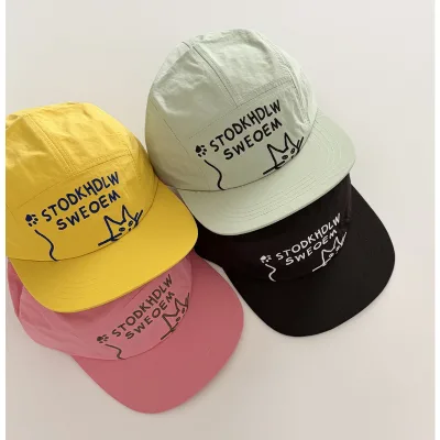 New Sweet Cat Embroidered Flat Brim Baseball Cap Quick Dry Fabric Trendy Stylish