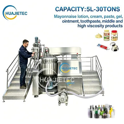 HUAJIE Mayonnaise Machine Small Mayonnaise Making Machine Vacuum Emulsifying Mixer Stainless Steel Double Jacked Vacuum Mixer