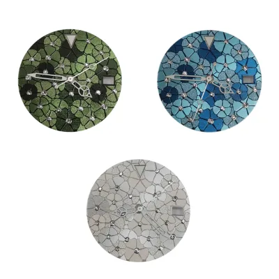 The Watch Accessories Can Accommodate NH35/36/4R/7S Movements, with a 28.5mm Diameter Dial Featuring a Floral Design and Hands.