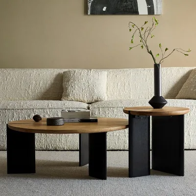 Modern Luxury Small Unit Living Room Wabi-sabi Creative Solid Wood Round Coffee Table Combination