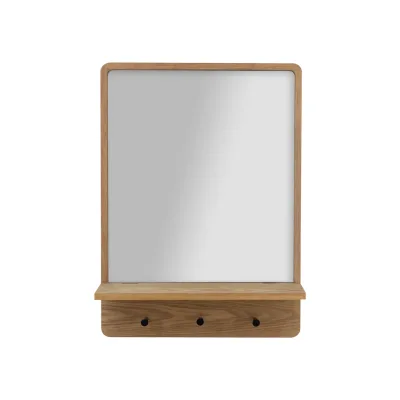 Factory Supply Customized Size Minimalist Mirror Wooden Frame Bathroom Entry Wall Mirror with Hooks