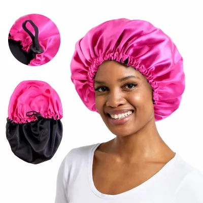 Satin Bonnet Wholesale Adjustable Double Sided Silky Satin Hair Wrap Reversible Hair Bonnet With Button