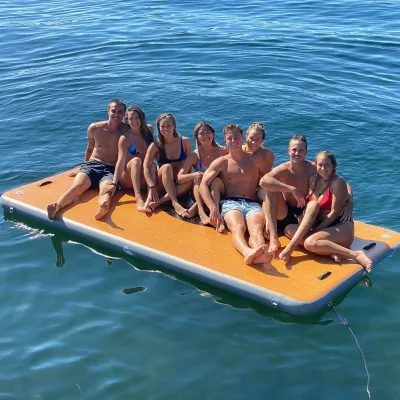 Green Drop Stitch PVC Teak Foam Inflatable Water Float Swim Platform Floating Platform Dock With Ladder Float Dock Platform