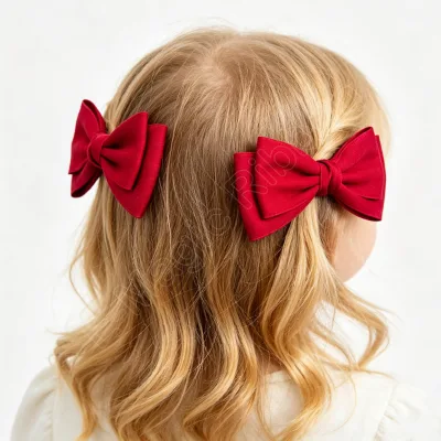 E-Magic Women Fashion Bow Hair Clips Solid Satin Fabric Double Bow Barrettes Customized Size Holiday Party Hair Accessories