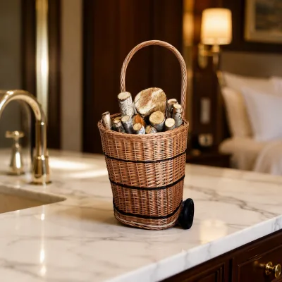 Modern Rectangle Natural Willow Wicker Eco-Friendly Multifunction Trolley Basket 35x45x58 cm for Shopping Picnic