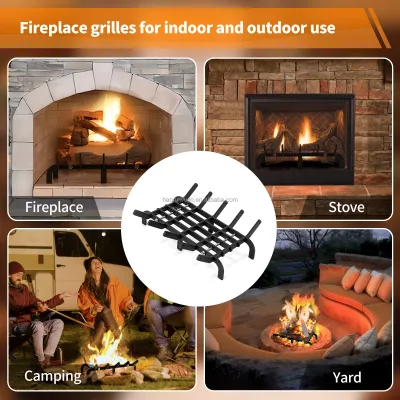 Modern Detachable Carbon Steel Fireplace Grate with Fully Burn & Lasting Heat Customizable Size for Indoor/Outdoor Use