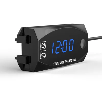 Two-In-One Multi-Function Digital Display Motorcycle Voltmeter Electronic Clock Meter with DC Power Supply Measures Temperature