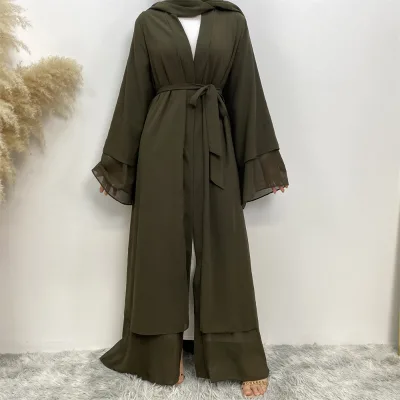 Classic Best Sell Simplicity Abaya Chiffon Two Layers Versatile Cardigan Muslim Islamic Arab Daily Eid Abaya