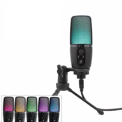 USB Desktop Condenser Microphone for Computer Gaming & Live Streaming Wired Cardioid Pattern with RGB Light