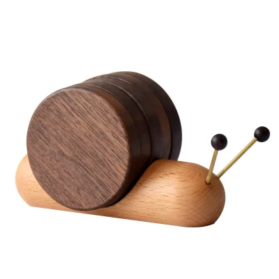 Beech Black Walnut Wood Magnetic Snail Coasters Wooden Tea Cup coaster Snail coaster
