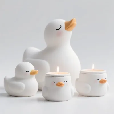 Chubby Duck Ceramic Candle Jar - 3D Hand-Painted with Glow Effect, Custom Bulk Order for Kids Room Decor & Cute Home Store