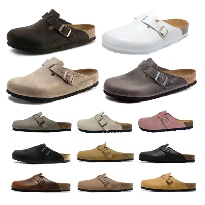 Xinzirain Custom Summer Clog Slippers Logo Customized Suede Leather Thick Bottom EVA Sole Women Men Mule Clogs