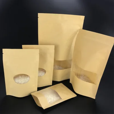 Custom Logo Printing Clear Window Stand up Reseabale Zipper Beef Jerky Candy Brown Paper Bag