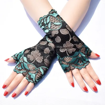 Summer Short Thin Two-color Lace Women's Bridal Fingerless Gloves Breathable Wrist Length One Size Fits Most
