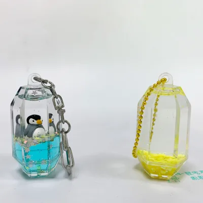 Novelty Six Angle Shape Key Chains Floating Scarecrow Liquid Motion Aqua Pendant Key Chains