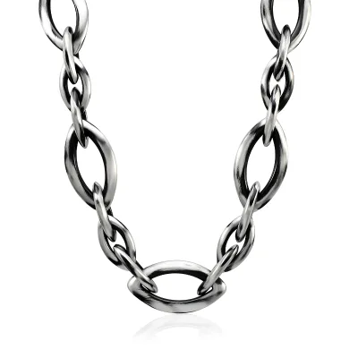 Streetwear Thick Oval Link Choker Necklaces Black Silver Color Paper Clip Chain Stainless Steel Statement Necklace Jewelry Gifts