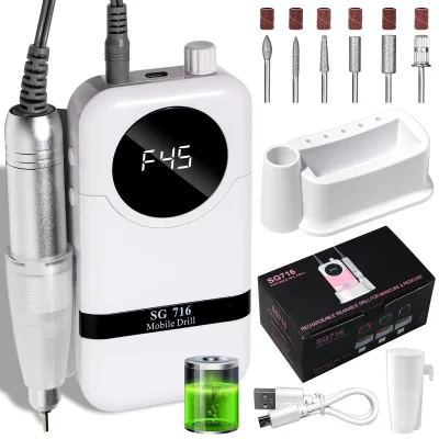 Portable Rechargeable Electric Nail Polisher 45000rpm Speed for Dead Skin Removal in Salons White Pink with Nail Drill Bits