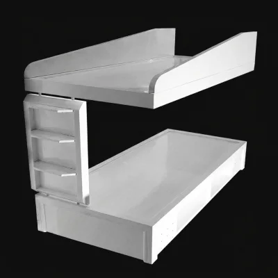 Institutional Space Saving Stainless Steel Bunk Bed with Integrated Ladder and Raised Side Guards for Prison Facility Dormitory