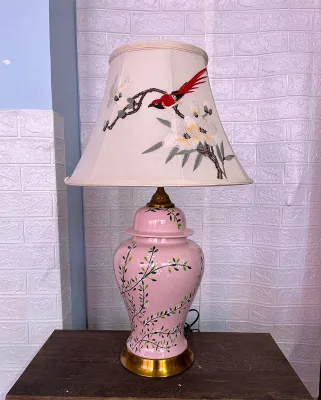Classical Ceramic Table Lamp Pink American Room Decor Table Lamp For Bedroom Bedside European leaf Desk Lamp Light Fixture