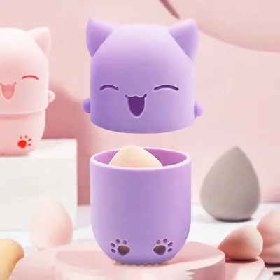 Cute Mini Cat Shape Portable Dustproof Breathable Silicone Powder Puff Box Makeup Egg Sponge Holder