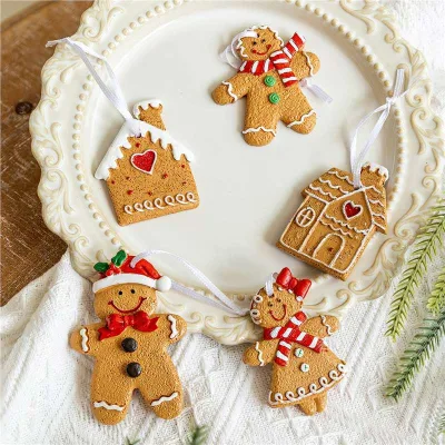 Gingerbread Christmas Tree Decorations Resin Gingerbread Man Figurines Hanging Decor Gingerbread Christmas Ornaments