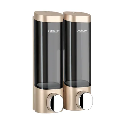 Factory Price Manufacturer Pretty Oem Pc Abs Wall Mount Punch Free 300ml Double Manual Liquid Soap Dispenser for Hotel Bathroom