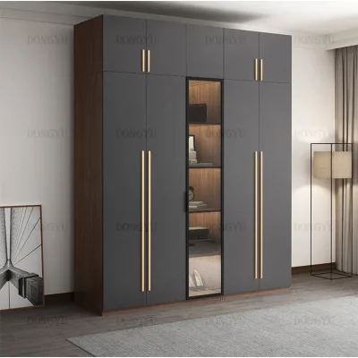 Custom Hotel Furniture Modern Prefab Closets Glass Door Particleboard Wooden Wardrobe