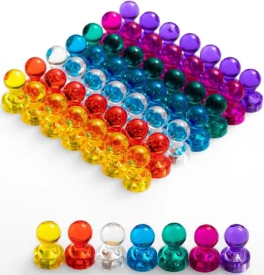 Clear Magnetic Push Pins with Strong Pin Magnet, for Fridge Whiteboard Map Office School Bulletin Board