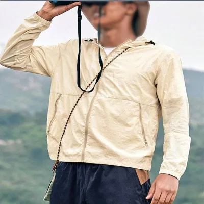 Premium B2B - Oriented Mens Light Blue Leisure Anti - UV Windbreaker, Full Zipper Customizable Trim