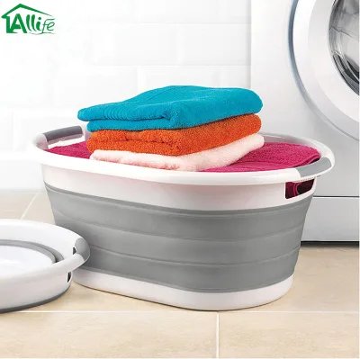 37L Portable Large Capacity Foldable Plastic Laundry Basket with Hollow Handles for Home Bathroom Dirty Clothes Storage