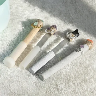 Jinfang DIY Crystal Singing Bowl Mallets Strikers with Natural Gemstones Singing Bowls Accessory Crystal Stones