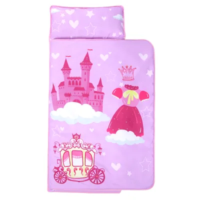 Kids Nap Mat with Removable Pillow & Fleece Blanket 100% Cotton 400TC European-American Style for Boys and Girls Toddlers