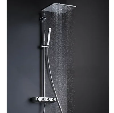 Stainless Steel Polished 3-Function Shower Set with Rain Shower Head and Slide Bar for Modern Bathroom