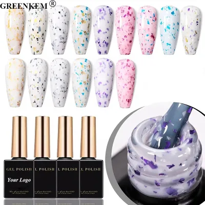 New 9 Colors 15ml Marble Flake Rubber Base Gel Polish Foil Flakes Nail Gel Polish Glitter Nail Rubber Base Gel