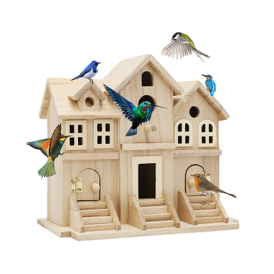 Unfinished Bird House Painting Natural Wood Frame Bird Watching Outdoor Suspension Birdhouse