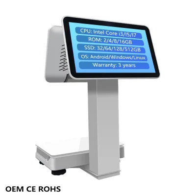 OEM 15.6 Inch Capacitive Touchscreen I5/i7 8GB RAM 512GB SSD Linux/Android All-in-one POS System Scale Bluetooth/Wi-Fi/NFC for