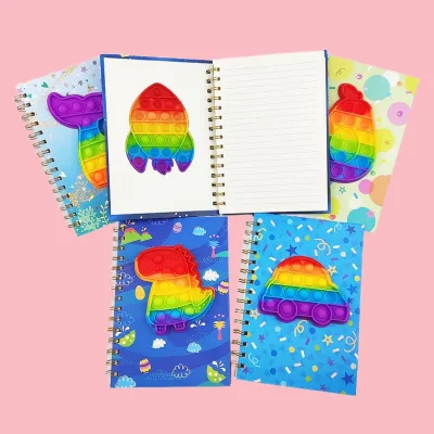 New Trend Cartoon pop It Bubble Fidget Spiral Notebook Multi Style Silicone Squeeze Cover Lined Inner Page for School Stationery