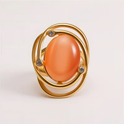 Cross-border new product: Ethnic style, cat's eye stone, stainless steel and titanium ring, retro geometric, high-end feel