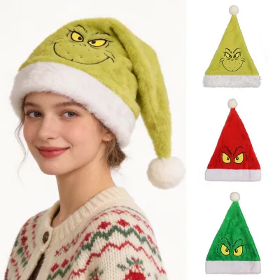 Grinch Christmas Hat Plush Cartoon Hat Factory Direct Sale Polyester Eco-Friendly Festive Decoration Prop