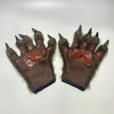 Plush Animal Paw Gloves 3D Sharp Nail Beast Palm Winter Warm Wearable Gloves Halloween Cosplay Fancy Party Costume Accessories