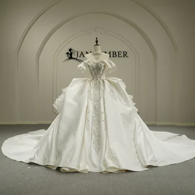 Jancember GT26021 Stunning Satin off Shoulder Long Tail Wedding Gowns Dresses for Women