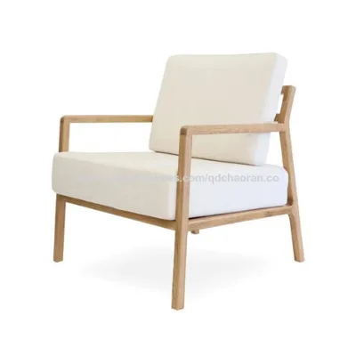 Wood Frame White linen Armchair for Living Room Furniture Modern Leisure Chair