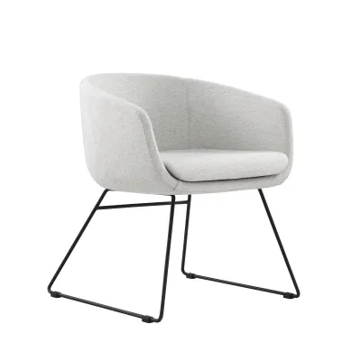 Light Heather Gray Fabric Tub Chair Black Sled Metal Base Modern Minimalist Bucket Accent Chair