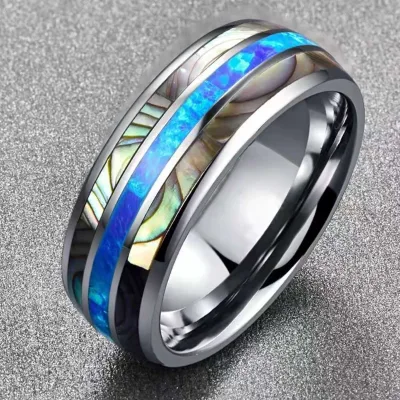 Best-Selling 8mm Men Stainless Steel Ring Fashion Personality Opal Abalone Seashell Ring
