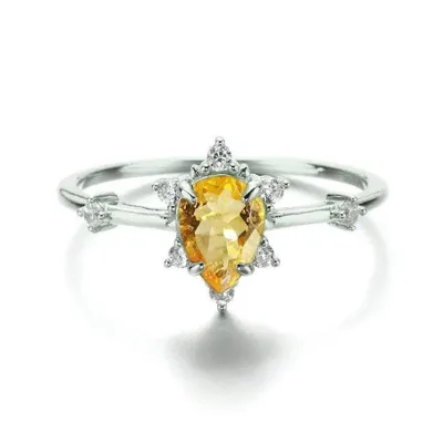Luxury Natural Amethyst Citrine Crystal Ring S925 Sterling Silver Gold Plated Jewelry for Women Gift