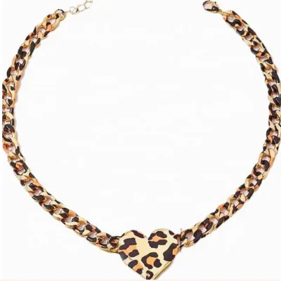Fashionable Personality, Simple Niche Necklace, Retro Leopard Print love Heart, European and American Cross-border Heart Shape