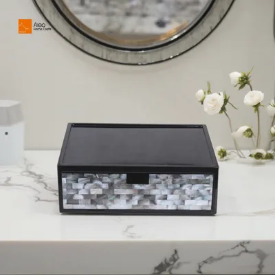 Customized Black Shinny Resin Mosaic Shell Storage Box New Style Hotel Bathroom Amenities Display for Home Decor Hotel