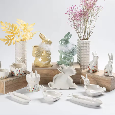Ceramic Easter Bunny Figurine Novel Spring Season Craft and Family Gift For Celebrate Your Holiday Festival