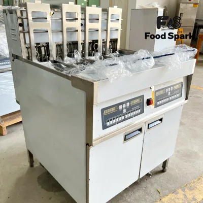 KFC Style Automatic Lifting Electric Open Fryer Double Tank Commercial Deep Fryer for French Fries Fried Chicken Shop
