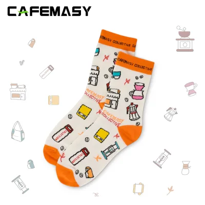 CAFEMASY 2024 New Arrival Coffee Element Socks Coffee Badge Creative Casual Combed Cotton Soft Breathable High Quality Unisex